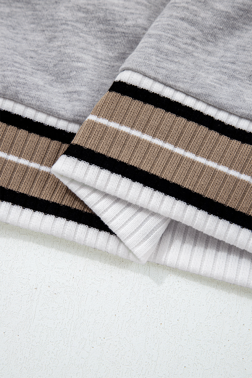 Gray Varsity Contrast Striped Trim V Neck Sweatshirt