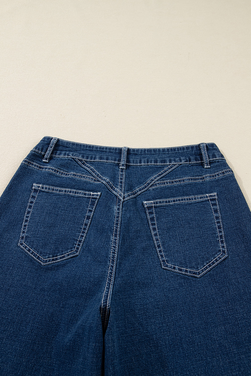 Sail Blue Stitched Waist Detail Loose Cuffed Jeans