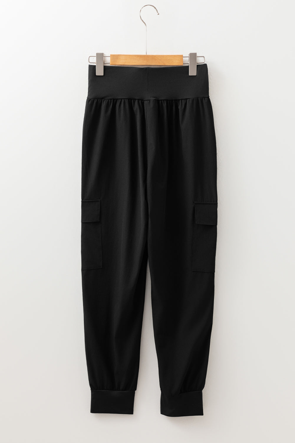 Black Elastic High Waist Pocketed Cargo Jogger Pants