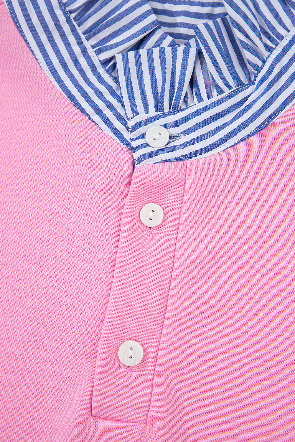 Bonbon Button Striped Collar Patchwork Puff Sleeve Sweatshirt