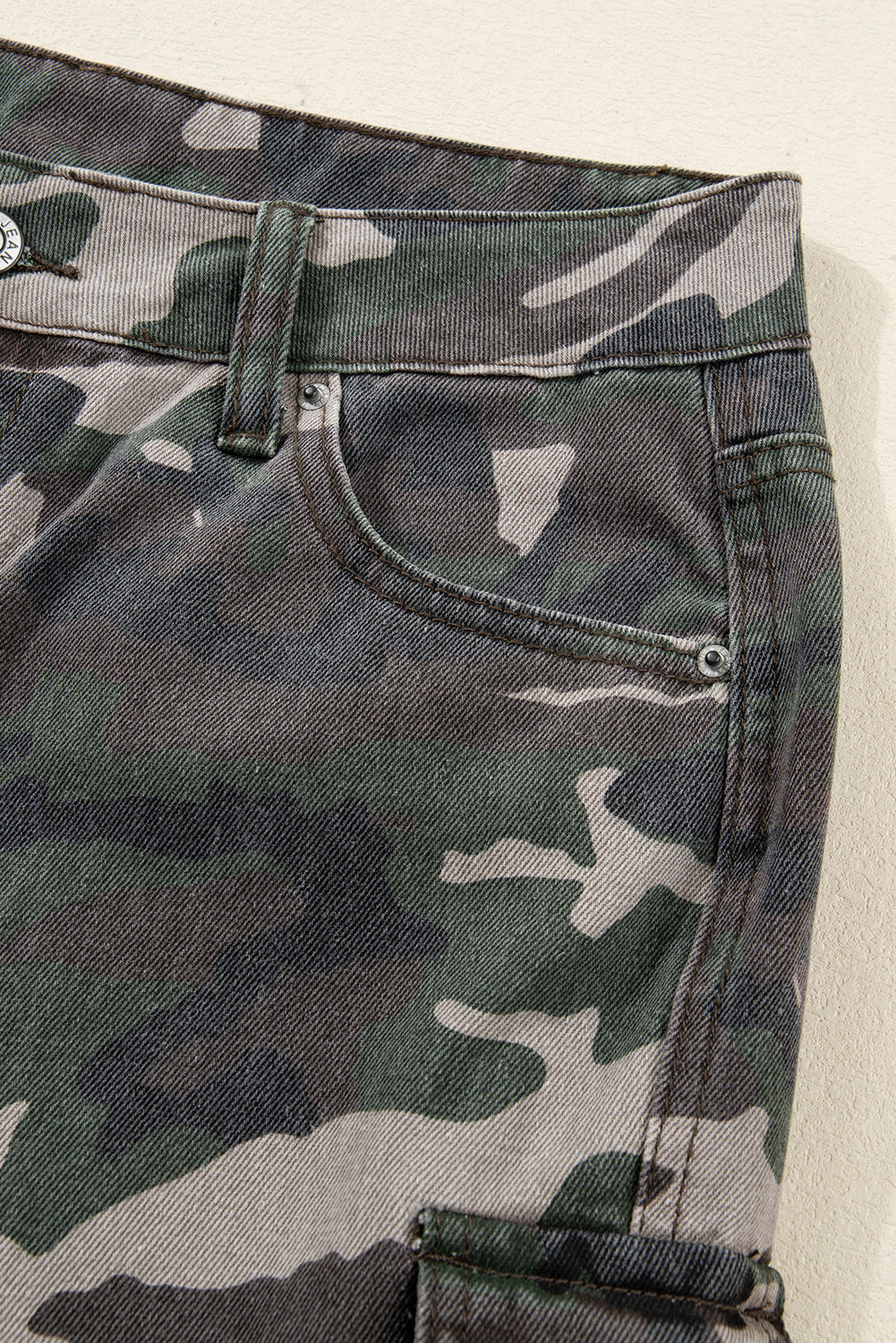 Green Camo Denim Cargo Wide Leg Pants
