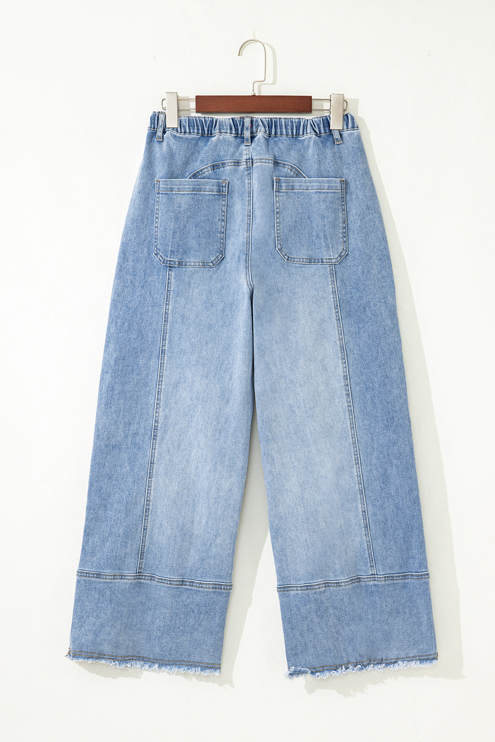 Beau Blue Drawstring Seam Detail Raw Hem Wide Leg Denim Pants