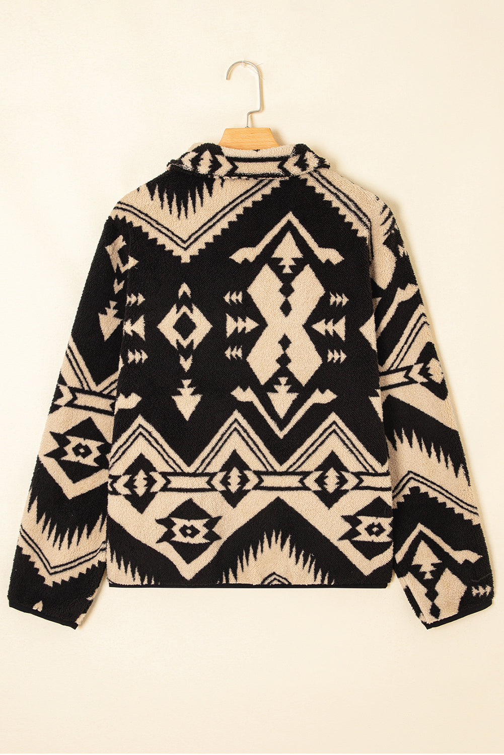 Black Western Aztec Half Placket Plush Sweatshirt