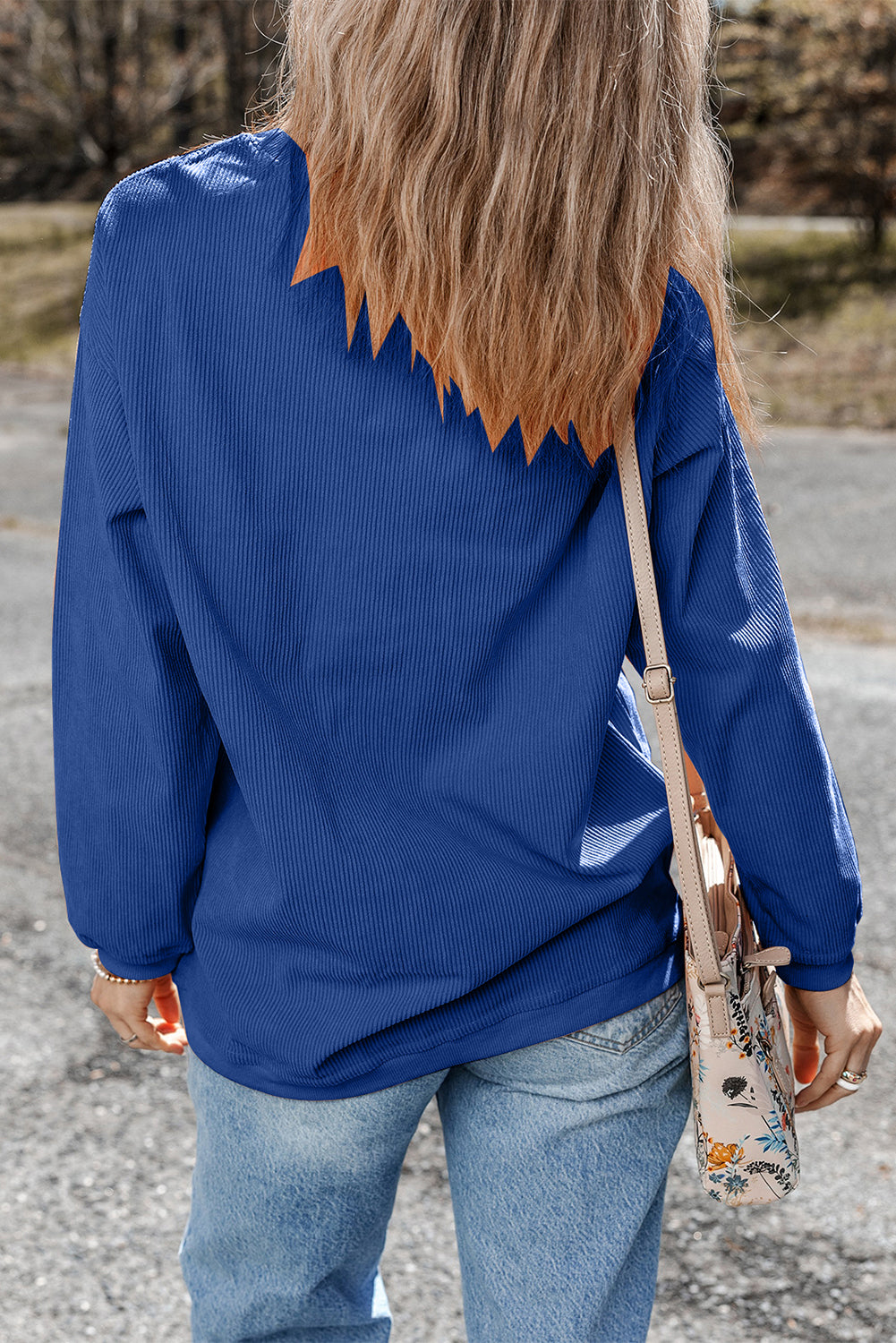 Dark Blue Rugby Game Day Embroidered Corduroy Sweatshirt
