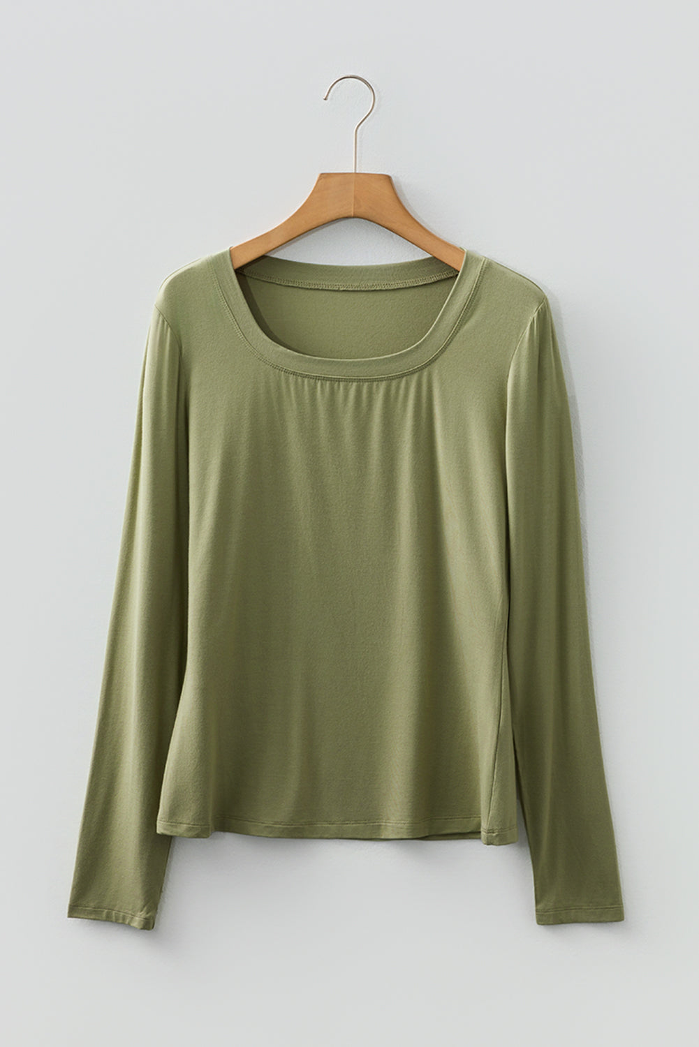 Laurel Green Solid Color Long Sleeve Fitted Top