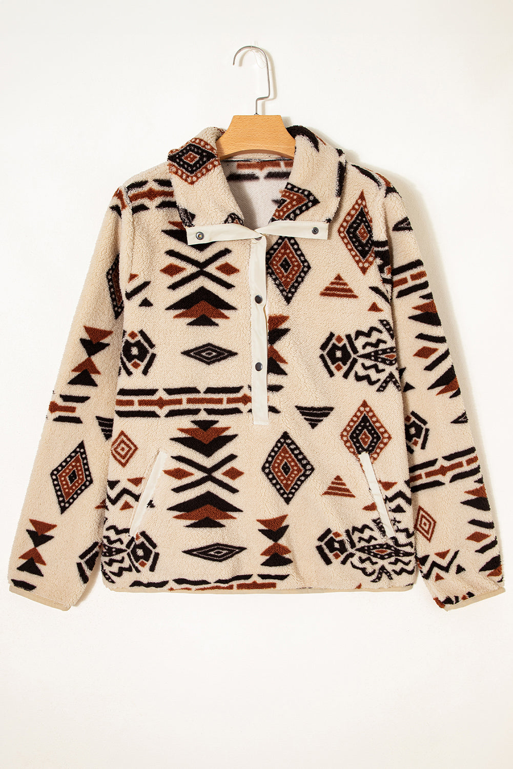 Beige Western Aztec Half Zip Plush Sweatshirt