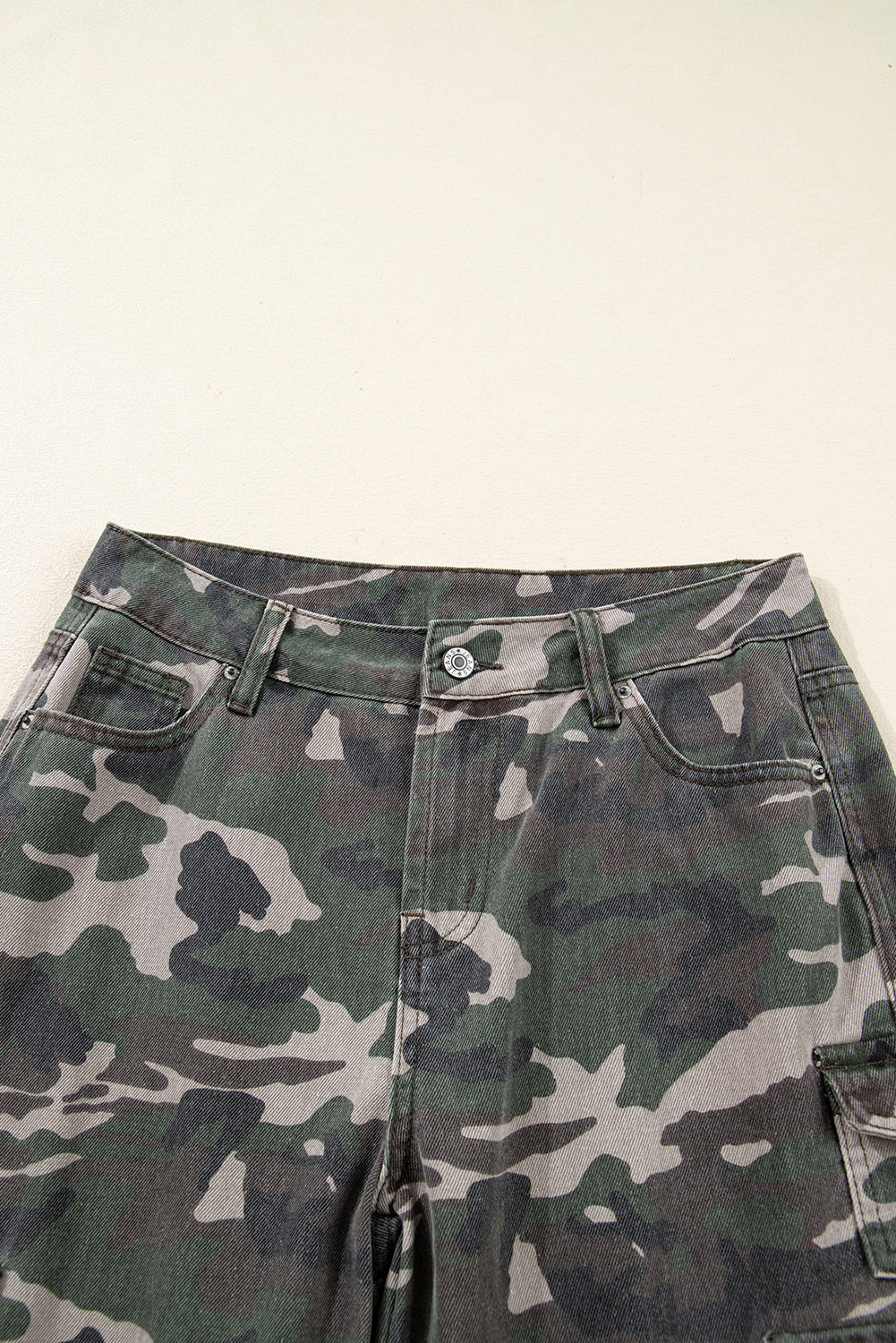Green Camo Denim Cargo Wide Leg Pants