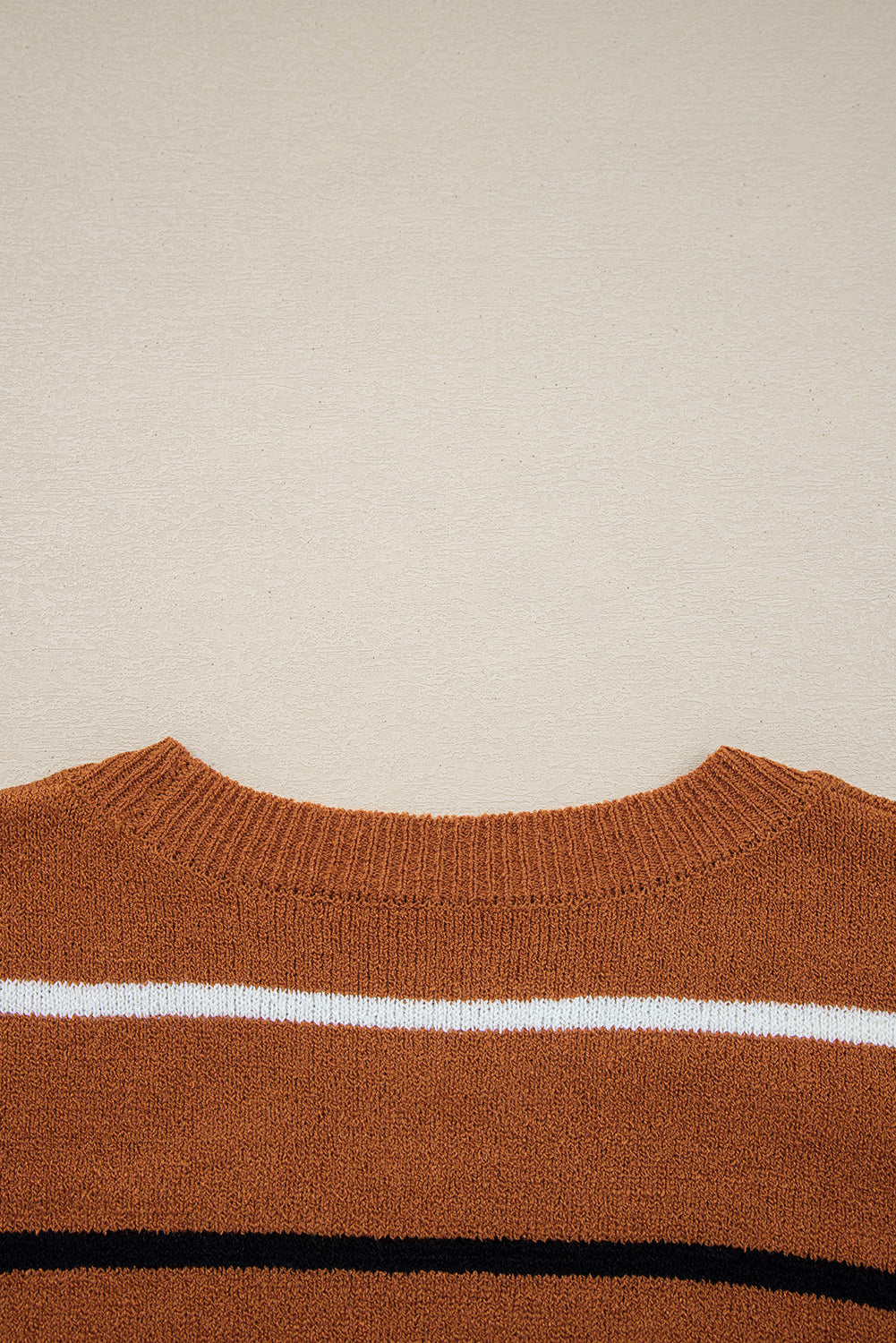 Brown Stripe Striped Ribbed Edge Drop Shoulder Sweater