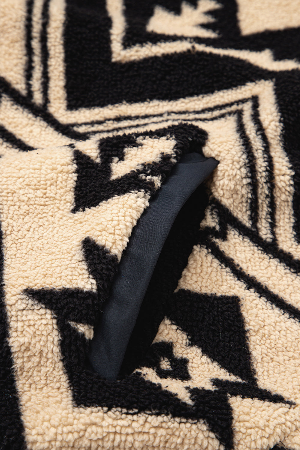 Black Western Aztec Half Placket Plush Sweatshirt