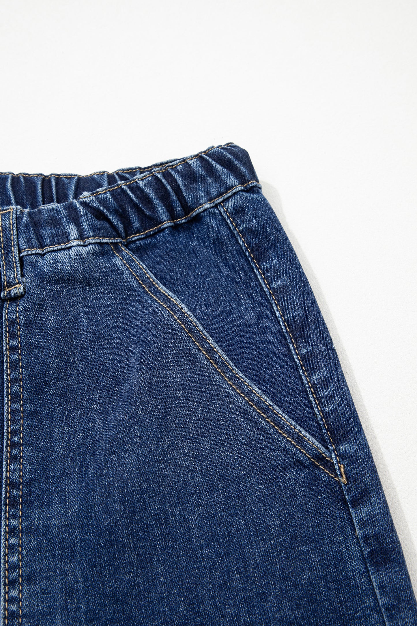 Prussian Blue Drawstring Seam Detail Raw Hem Wide Leg Denim Pants