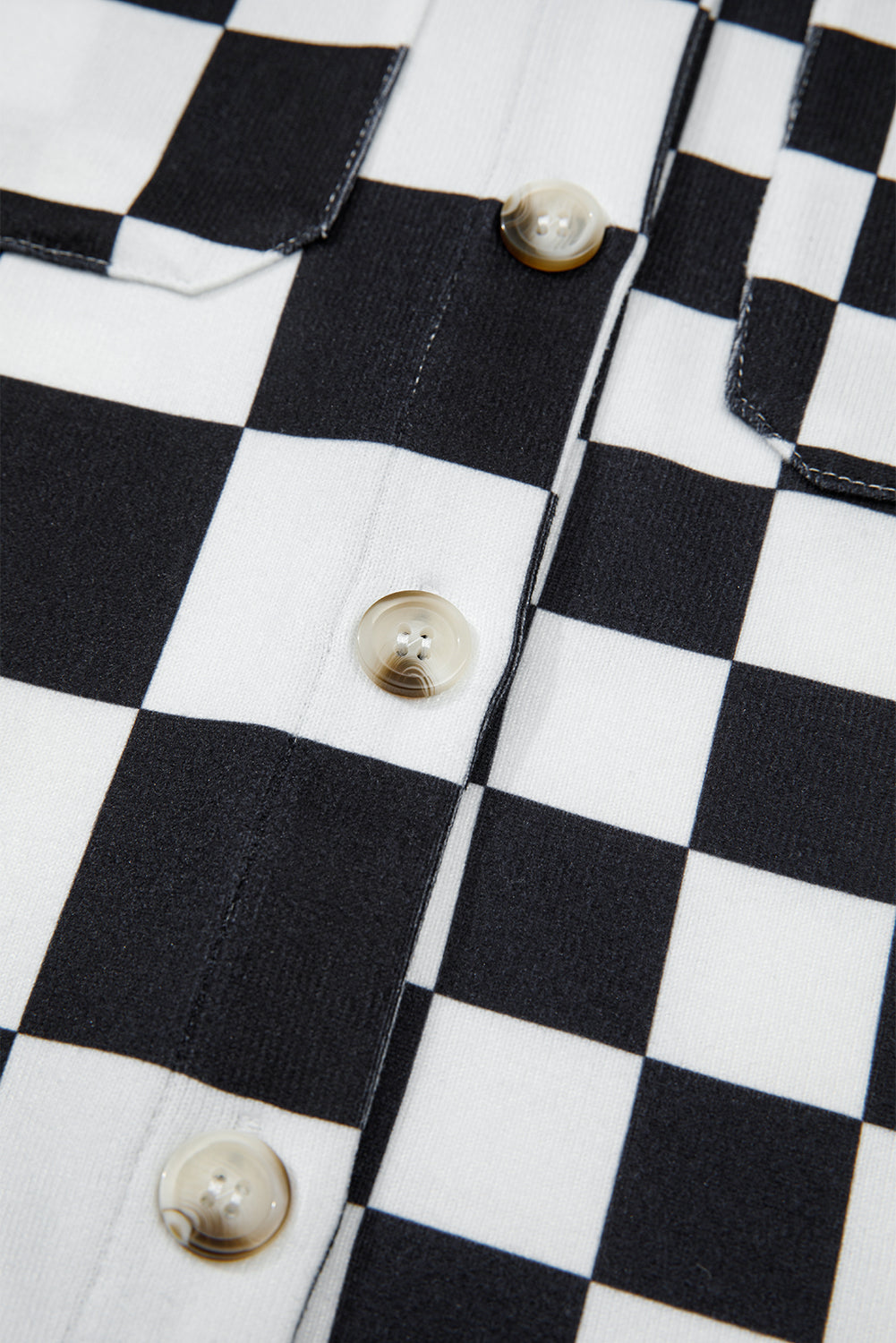 Black Checkerboard Flap Pocket Button Front Shacket